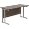 Jemini 1400mm Slim Rectangular Desk, Silver Double Cantilever Leg, Walnut