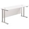 Jemini 1600mm Slim Rectangular Desk, Silver Double Cantilever Leg, White