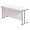 Jemini 1600mm Slim Rectangular Desk, Silver Double Cantilever Leg, White