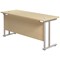 Jemini 1600mm Slim Rectangular Desk, Silver Double Cantilever Leg, Maple