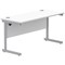 Polaris 1400mm Slim Rectangular Desk, Silver Cantilever Leg, White